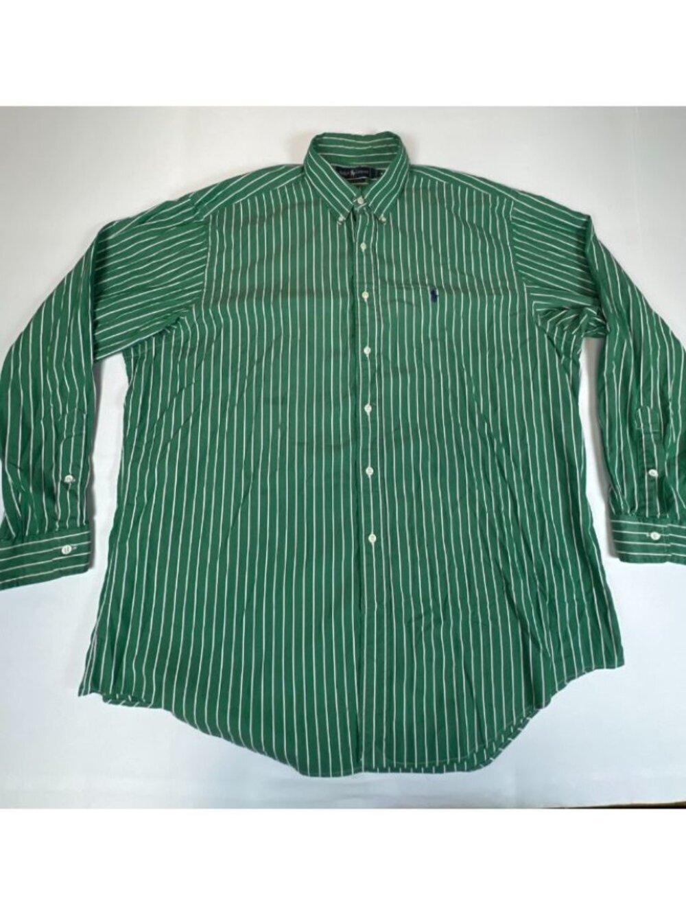 VTG Polo Ralph Lauren Mens Green Striped Button Down Shirt Long Sleeve 17.5-36